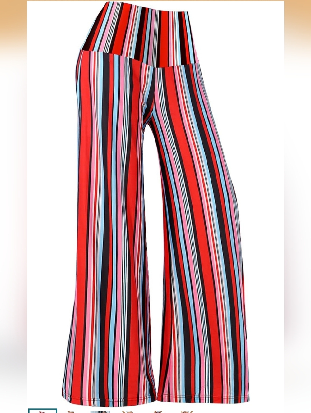 High-Waist Wide Leg Stripe Palazzo Pants - Red Multicolor